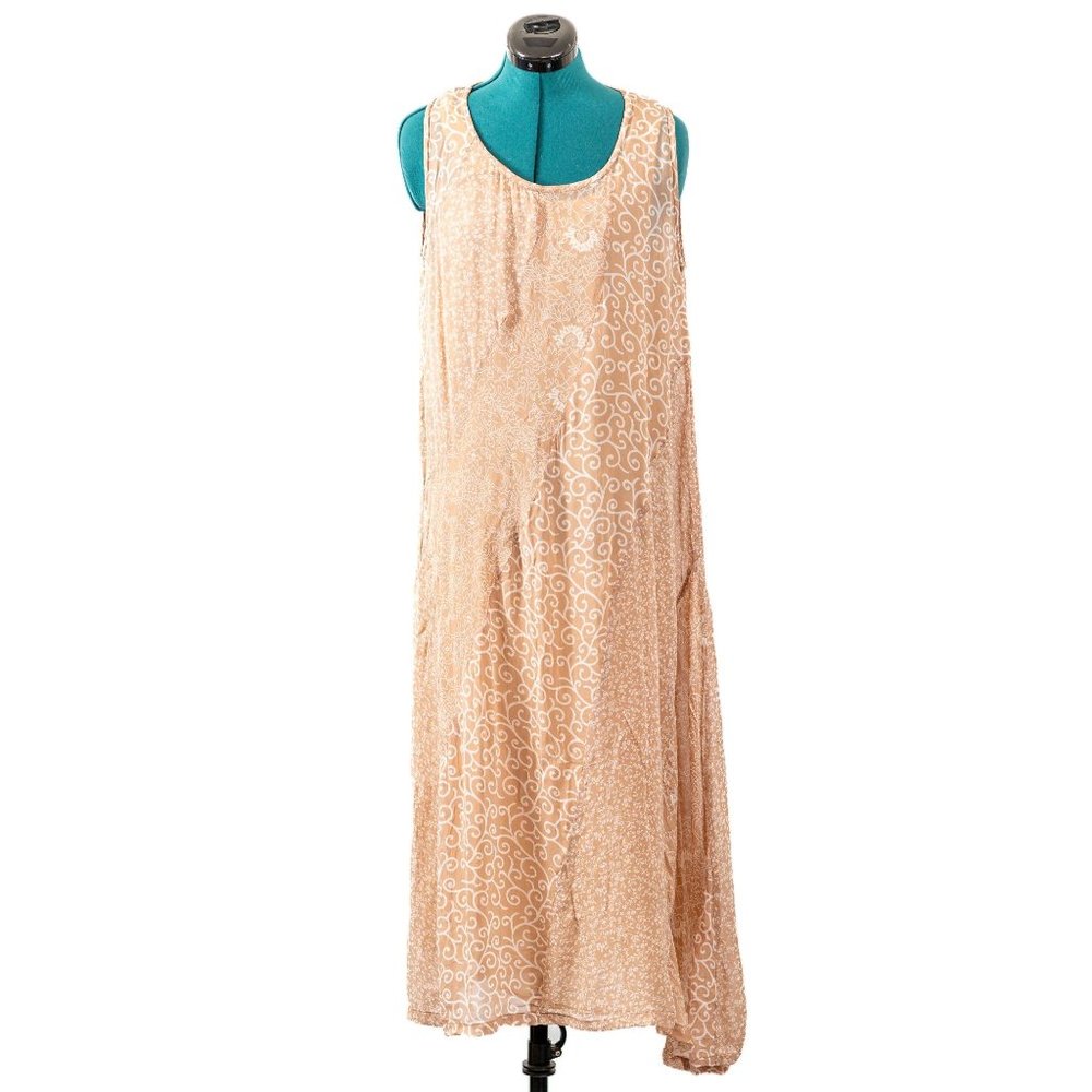 Soji Beige White Floral Maxi Dress Sleeveless Tank Minimal Classic Spring Womens